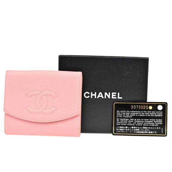 CHANEL CC Logo Bifold Compact Wallet Grained Calfskin Leather Pink GHW - Picture 1 of 14